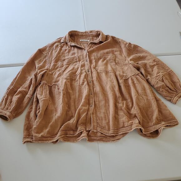 We The Free Shirt Womens Small Button Front Long Sleeve Oversized Gauzy Cotton - Picture 1 of 9